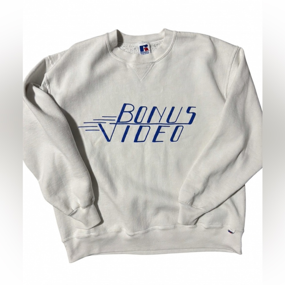 Vintage 90s Russell Athletic "Bonus Video" Graphic Sweatshirt